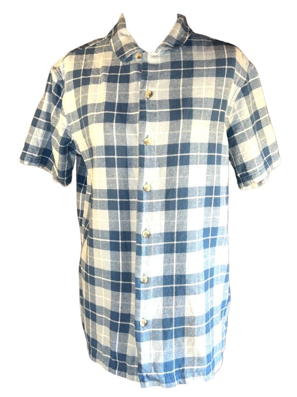 PacSun Blue & White Plaid Short Sleeve Button-Up Shirt Mens Size S 100% Recycled